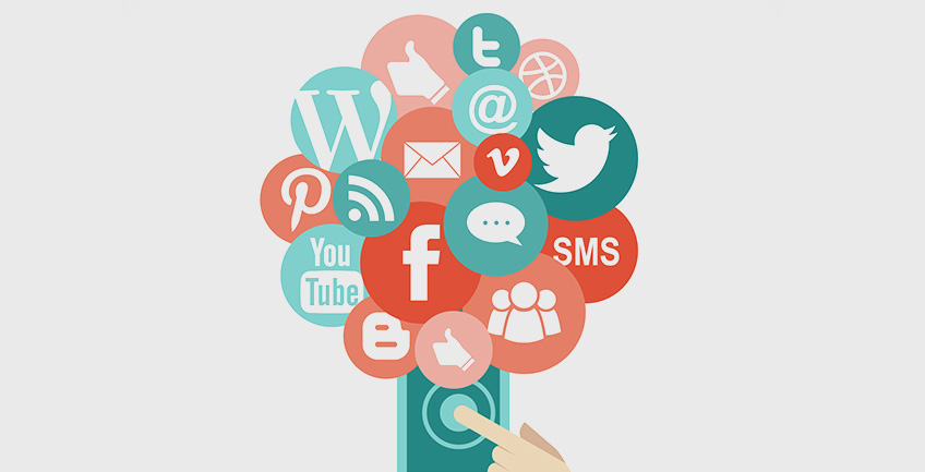 A cloud of social media icons